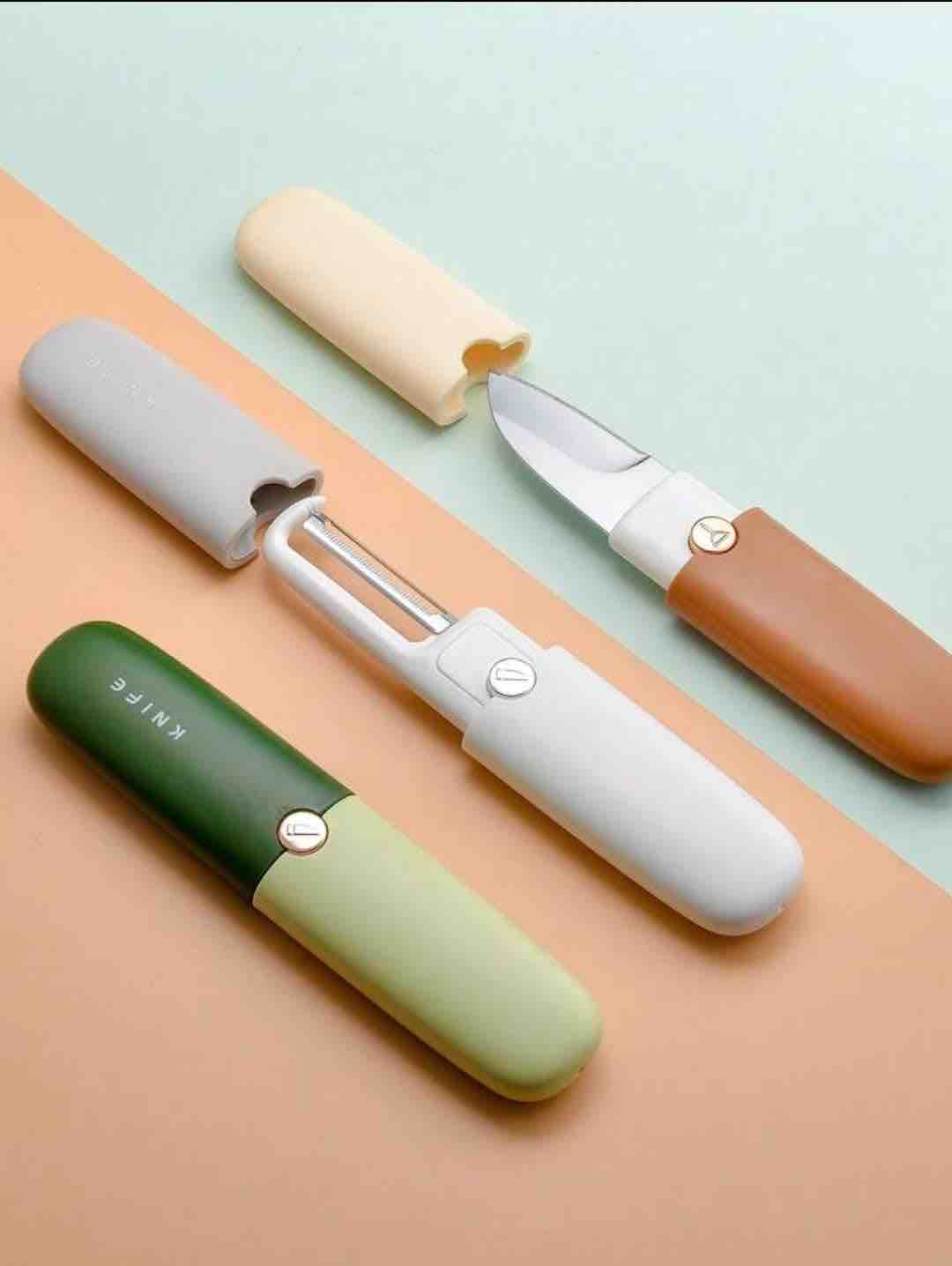 Multifunctional 2 in 1 Stainless Steel Fruit Knife Peeler, Fruit and Vegetable Peeler Dual-Use Knife, Outdoor Kitchen Tools Portable Peeling Fruit Peeler (Medium, Multicoloured)