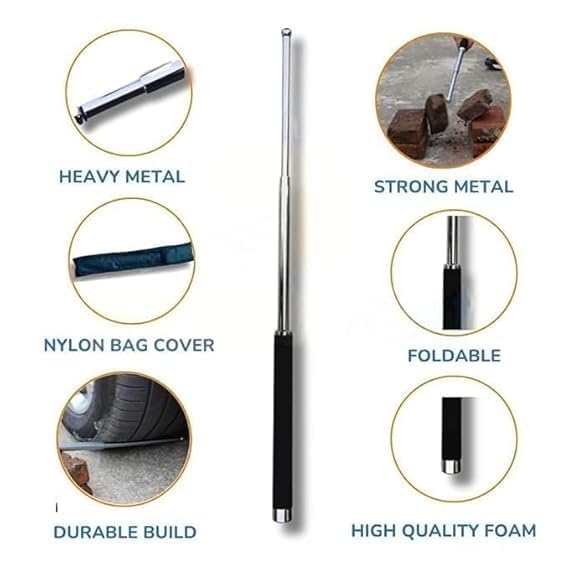 Stainless Steel Self-Defense Foldable Pointer & Safety Hiking Stick | Compact, Extendable Wand with Comfortable Grip & Nylon Bag | Ideal for Car, Office, Indoor & Outdoor Use