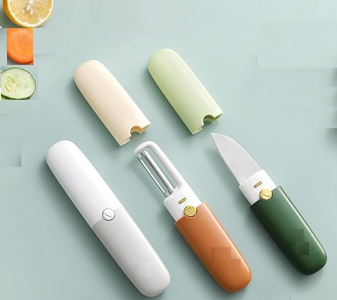 Multifunctional 2 in 1 Stainless Steel Fruit Knife Peeler, Fruit and Vegetable Peeler Dual-Use Knife, Outdoor Kitchen Tools Portable Peeling Fruit Peeler (Medium, Multicoloured)