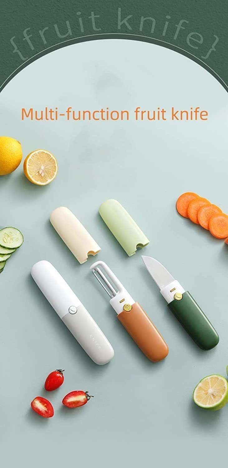 Multifunctional 2 in 1 Stainless Steel Fruit Knife Peeler, Fruit and Vegetable Peeler Dual-Use Knife, Outdoor Kitchen Tools Portable Peeling Fruit Peeler (Medium, Multicoloured)