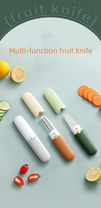 Multifunctional 2 in 1 Stainless Steel Fruit Knife Peeler, Fruit and Vegetable Peeler Dual-Use Knife, Outdoor Kitchen Tools Portable Peeling Fruit Peeler (Medium, Multicoloured)