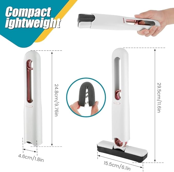 Mini Sponge Mop for Kitchen, Bathroom, Glass & Car | Self-Squeeze Magic Wiper with 2 Absorbent Sponges | Portable Wet & Dry Cleaning Mop for Floor, Table, Wall, Home & Office