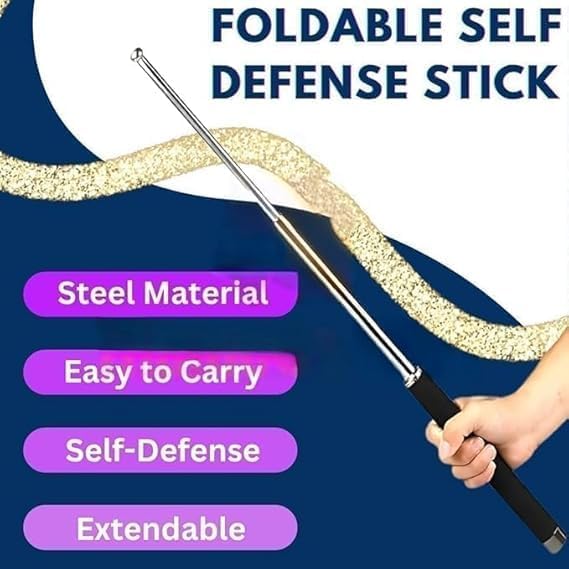 Stainless Steel Self-Defense Foldable Pointer & Safety Hiking Stick | Compact, Extendable Wand with Comfortable Grip & Nylon Bag | Ideal for Car, Office, Indoor & Outdoor Use