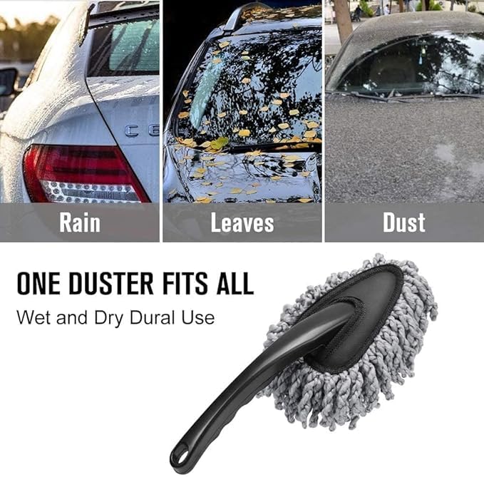 Ultra Soft Microfiber Car Cleaning Duster with Exatndable Handle Car Brush Kitchen Sink, Drill-Free for Exterior Dust Remover Car Window Cleaning Dusting Brushes