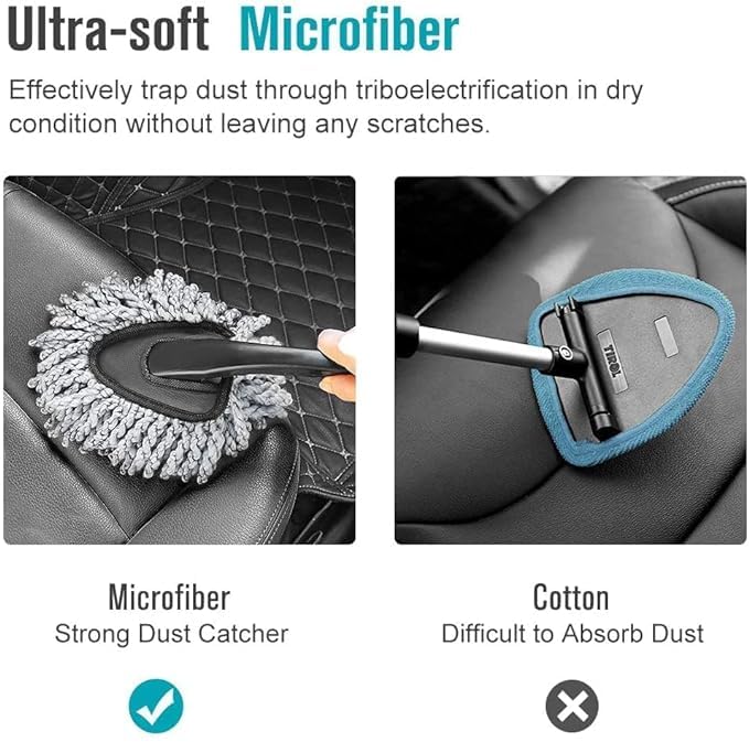 Ultra Soft Microfiber Car Cleaning Duster with Exatndable Handle Car Brush Kitchen Sink, Drill-Free for Exterior Dust Remover Car Window Cleaning Dusting Brushes