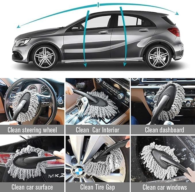 Ultra Soft Microfiber Car Cleaning Duster with Exatndable Handle Car Brush Kitchen Sink, Drill-Free for Exterior Dust Remover Car Window Cleaning Dusting Brushes