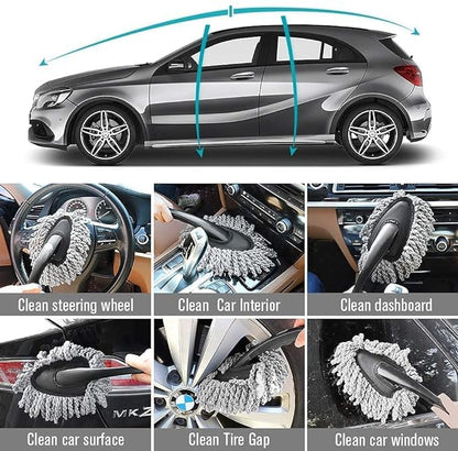 Ultra Soft Microfiber Car Cleaning Duster with Exatndable Handle Car Brush Kitchen Sink, Drill-Free for Exterior Dust Remover Car Window Cleaning Dusting Brushes