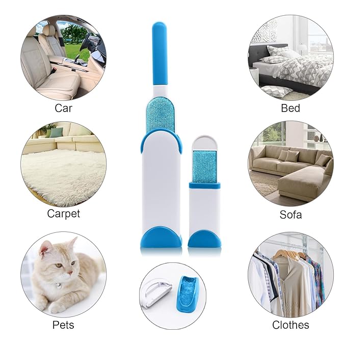 Pet Hair Remover Brush – Reusable Dog & Cat Hair Remover for Clothes, Furniture, Couch & Bedding – Better Than Lint Rollers Portable & User-Friendly (Blue)