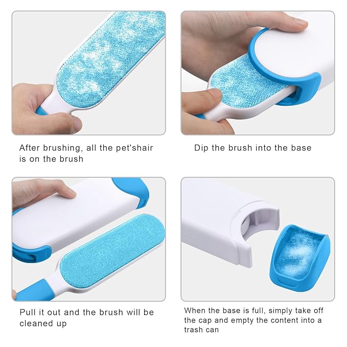 Pet Hair Remover Brush – Reusable Dog & Cat Hair Remover for Clothes, Furniture, Couch & Bedding – Better Than Lint Rollers Portable & User-Friendly (Blue)