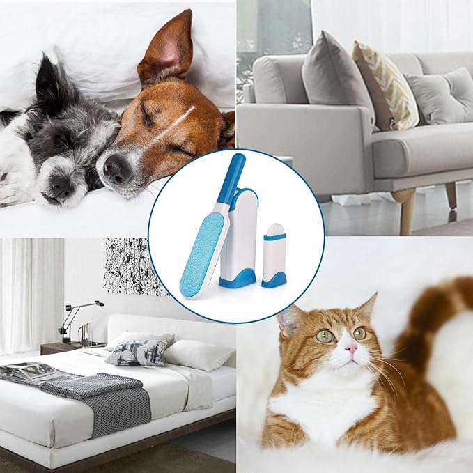 Pet Hair Remover Brush – Reusable Dog & Cat Hair Remover for Clothes, Furniture, Couch & Bedding – Better Than Lint Rollers Portable & User-Friendly (Blue)