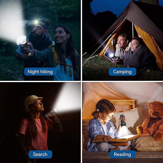 L- S03 USB Rechargeable LED Flashlight, 4-Core Torch with High Power Led Flashlight, Mini Battery Charging Pocket Torch High Power Long Distance Beam Range Emergency Lights for Camping Light, Black