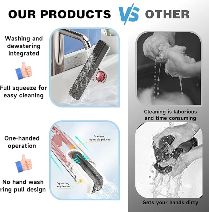 Mini Sponge Mop for Kitchen, Bathroom, Glass & Car | Self-Squeeze Magic Wiper with 2 Absorbent Sponges | Portable Wet & Dry Cleaning Mop for Floor, Table, Wall, Home & Office