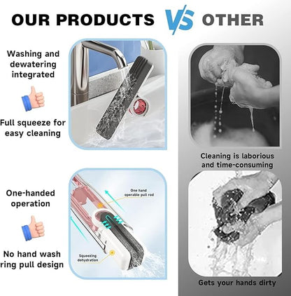 Mini Sponge Mop for Kitchen, Bathroom, Glass & Car | Self-Squeeze Magic Wiper with 2 Absorbent Sponges | Portable Wet & Dry Cleaning Mop for Floor, Table, Wall, Home & Office