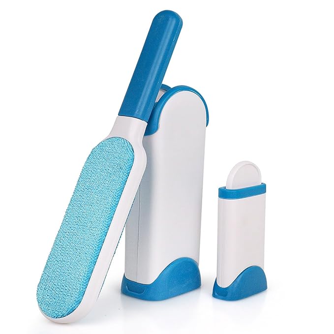 Pet Hair Remover Brush – Reusable Dog & Cat Hair Remover for Clothes, Furniture, Couch & Bedding – Better Than Lint Rollers Portable & User-Friendly (Blue)