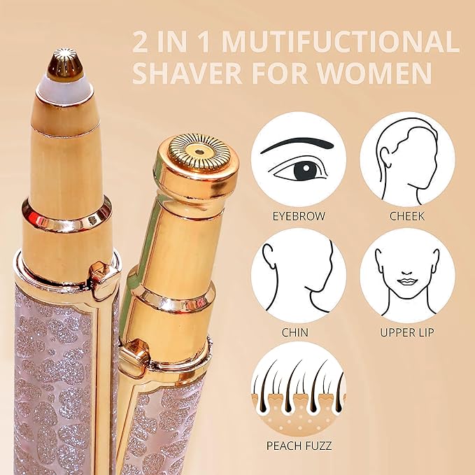 Eyebrow Trimmer for Women, 2 in 1 Rechargeable Facial Hair Remover with Replaceable Heads, Professional Painless Personal Hair Removal Eyebrow Razor with Indicator Lights,trimmer (Pink)