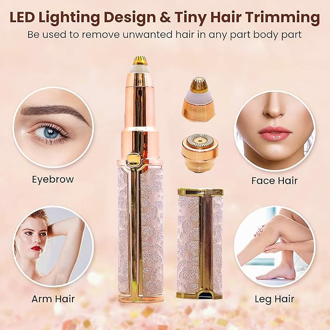 Eyebrow Trimmer for Women, 2 in 1 Rechargeable Facial Hair Remover with Replaceable Heads, Professional Painless Personal Hair Removal Eyebrow Razor with Indicator Lights,trimmer (Pink)