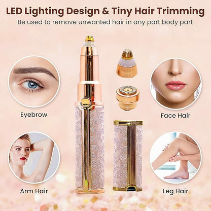 Eyebrow Trimmer for Women, 2 in 1 Rechargeable Facial Hair Remover with Replaceable Heads, Professional Painless Personal Hair Removal Eyebrow Razor with Indicator Lights,trimmer (Pink)