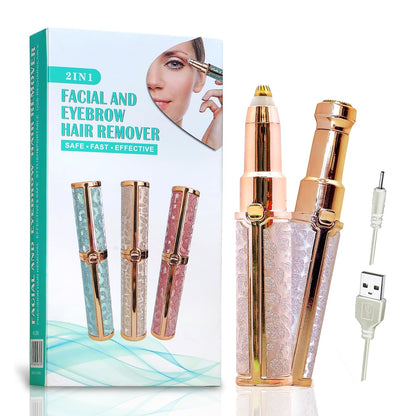 Eyebrow Trimmer for Women, 2 in 1 Rechargeable Facial Hair Remover with Replaceable Heads, Professional Painless Personal Hair Removal Eyebrow Razor with Indicator Lights,trimmer (Pink)
