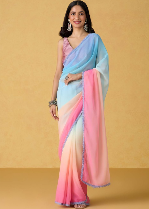 StyleScope Women's Printed Georgette Saree With Unstitched Blouse Piece (Alia Paadding)