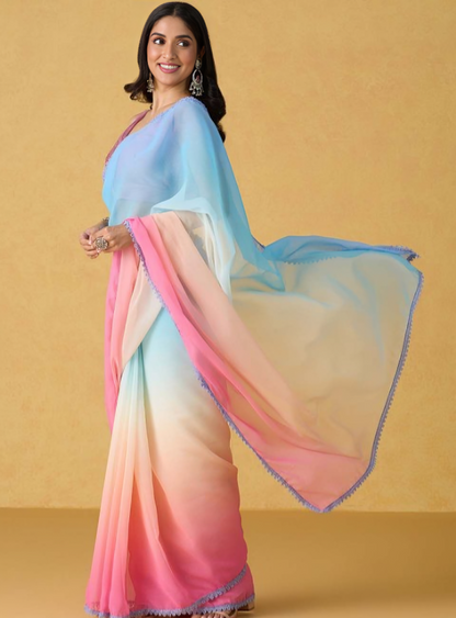 StyleScope Women's Printed Georgette Saree With Unstitched Blouse Piece (Alia Paadding)